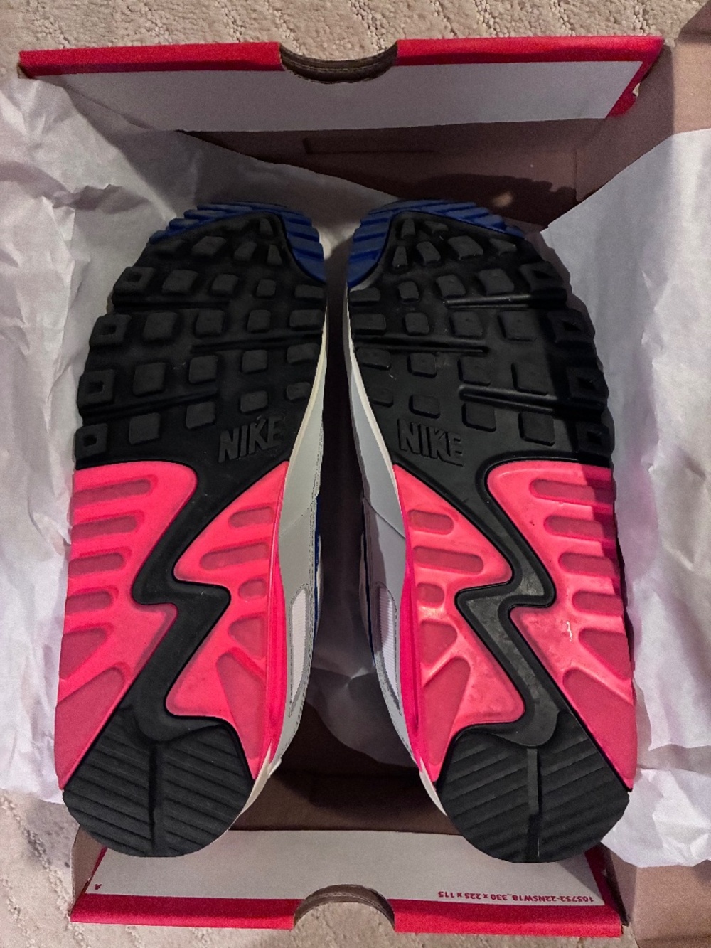 Nike Air Max 90 Men’s US 9 / Women’s 10.5 White Blue Pink – Excellent Condition